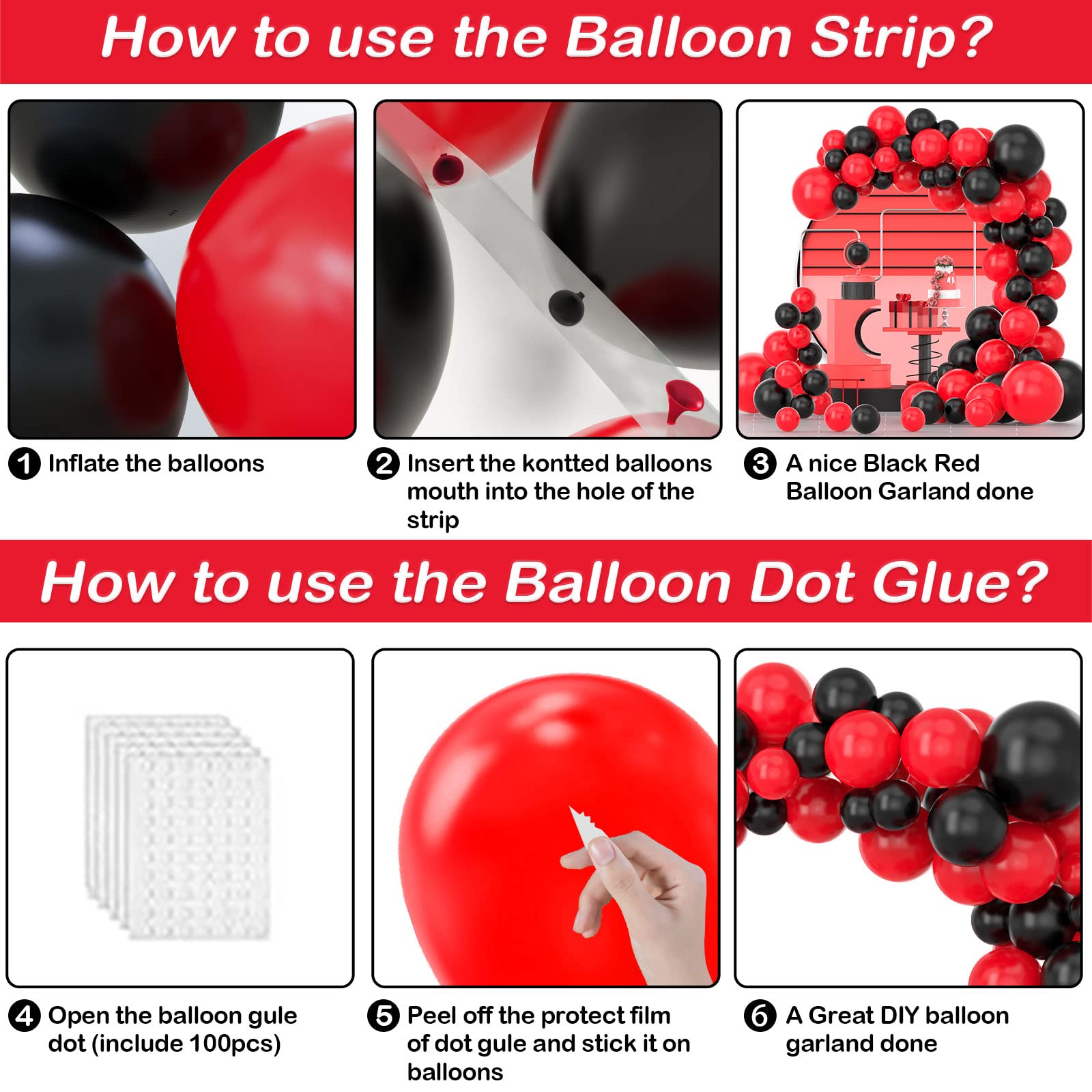 YAOWKY 115pcs Red & Black Balloons Garland Arch Kit - Latex Party Balloon Decor for Graduation, Baby Shower, Birthday, Wedding, BBQ, Casino Night, Prom & New Year's Eve Celebrations - Perfect for Indoor/Outdoor Party Decorations & Photo Backdrops