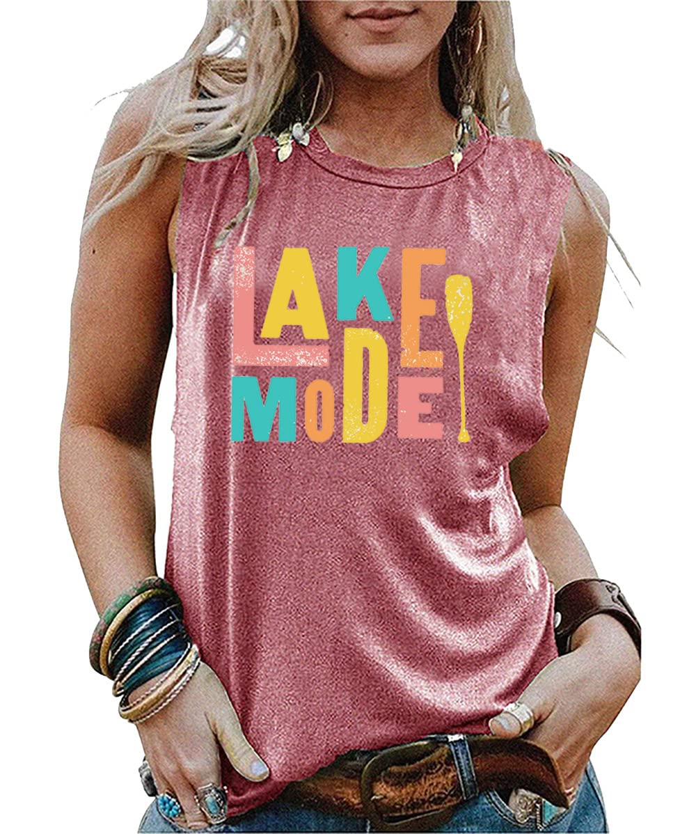 Women's Summer Vacation Tank Tops - Lake Mode Sleeveless Casual T-Shirts with Letter Print | Beach Outing, Pool Party & Travel Essential