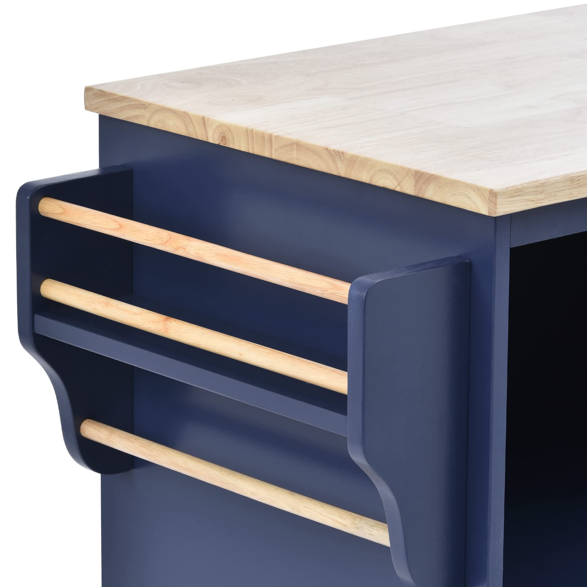 Solid Wood Kitchen Island Cart with Storage Cabinet & Microwave Shelf - Mobile Kitchen Cart for Dining Room, Living Room - Perfect for Small Spaces & Entertaining (Dark Blue)