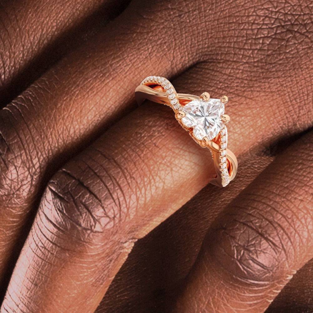 1.5 Carat Heart Shaped Moissanite Engagement Ring for Women - 14K White Gold Twisted Band with Hidden Diamond Accents - Perfect for Valentine's Day Proposals & Anniversary Gifts