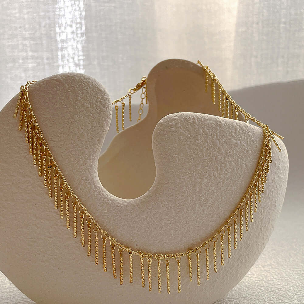 Geometric Tassel Chain Choker Necklace for Women - Trendy Boho Statement Jewelry for Parties, Weddings & Everyday Wear | X081