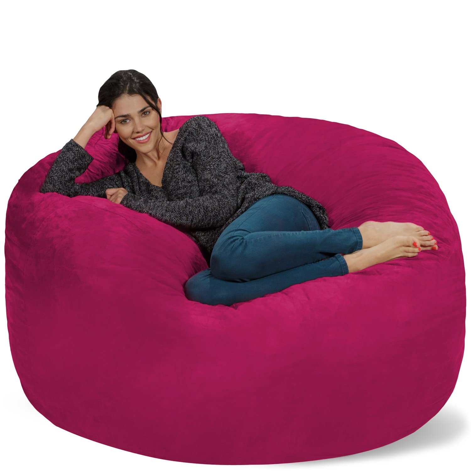 Chill Sack Bean Bag Chair: Giant 5-Foot Memory Foam Sofa Replacement with Ultra-Soft Microfiber Cover in Magenta - Perfect for Living Rooms, Game Rooms & Dorm Lounging