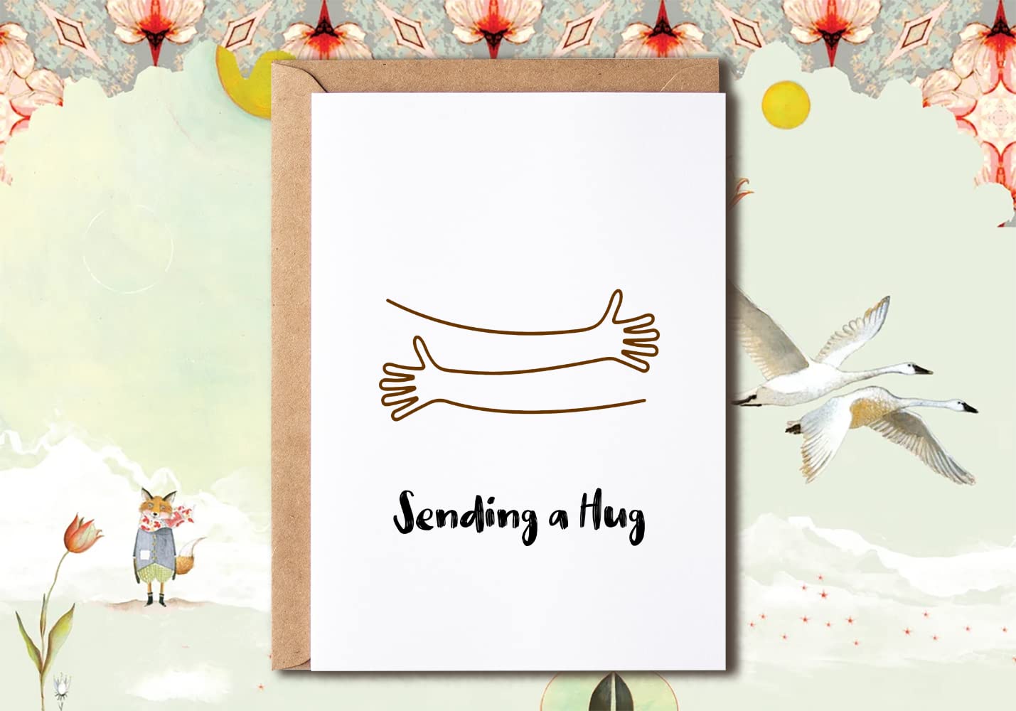 Thoughtful Sending Hug Greeting Card - Cute Miss You Card for Friends, Him or Her - Sympathy & Condolences Card - Perfect for Long Distance Relationships, Birthdays & Comforting Loved Ones