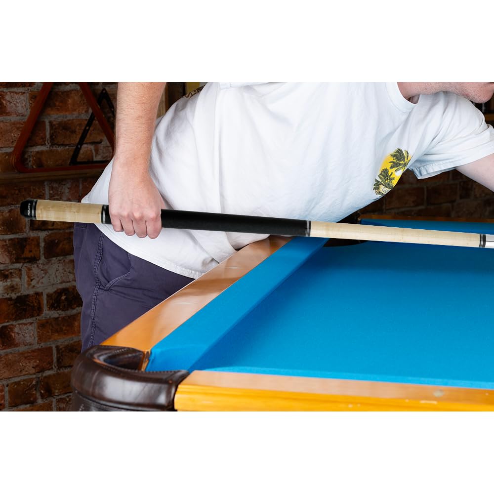 Premium Blonde Birdseye Maple Pool Cue Stick - 58 Inch Professional Billiard Cue with Black Faux Leather Wrap Grip, Double Silver Rings & Black Rubber Bumper - Perfect for Tournament Play, Home Game Rooms & Bar Entertainment