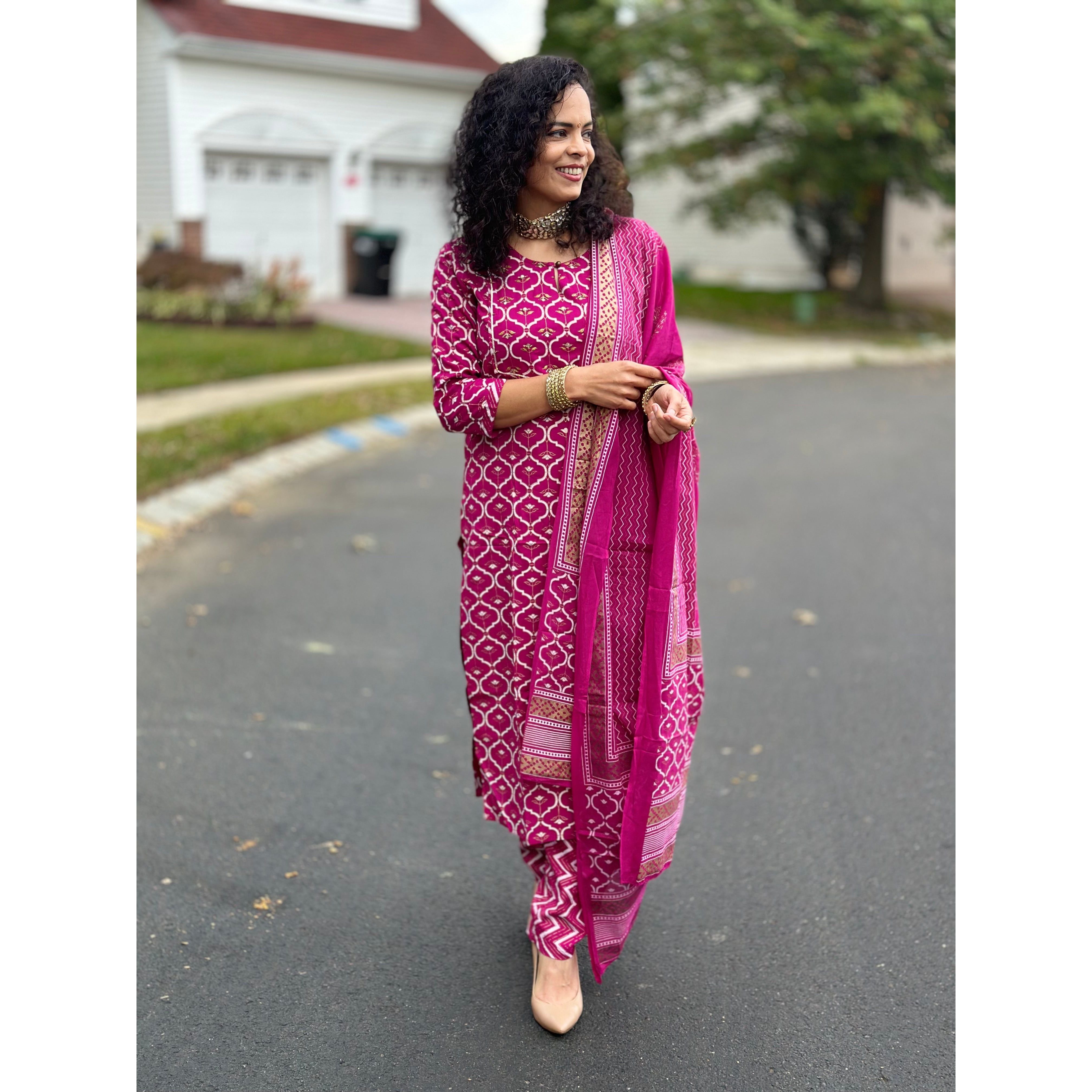 Elegant Pink and Gold Embroidered Kurta Set for Women | Festive Ethnic Wear | Perfect for Diwali, Weddings & Special Occasions