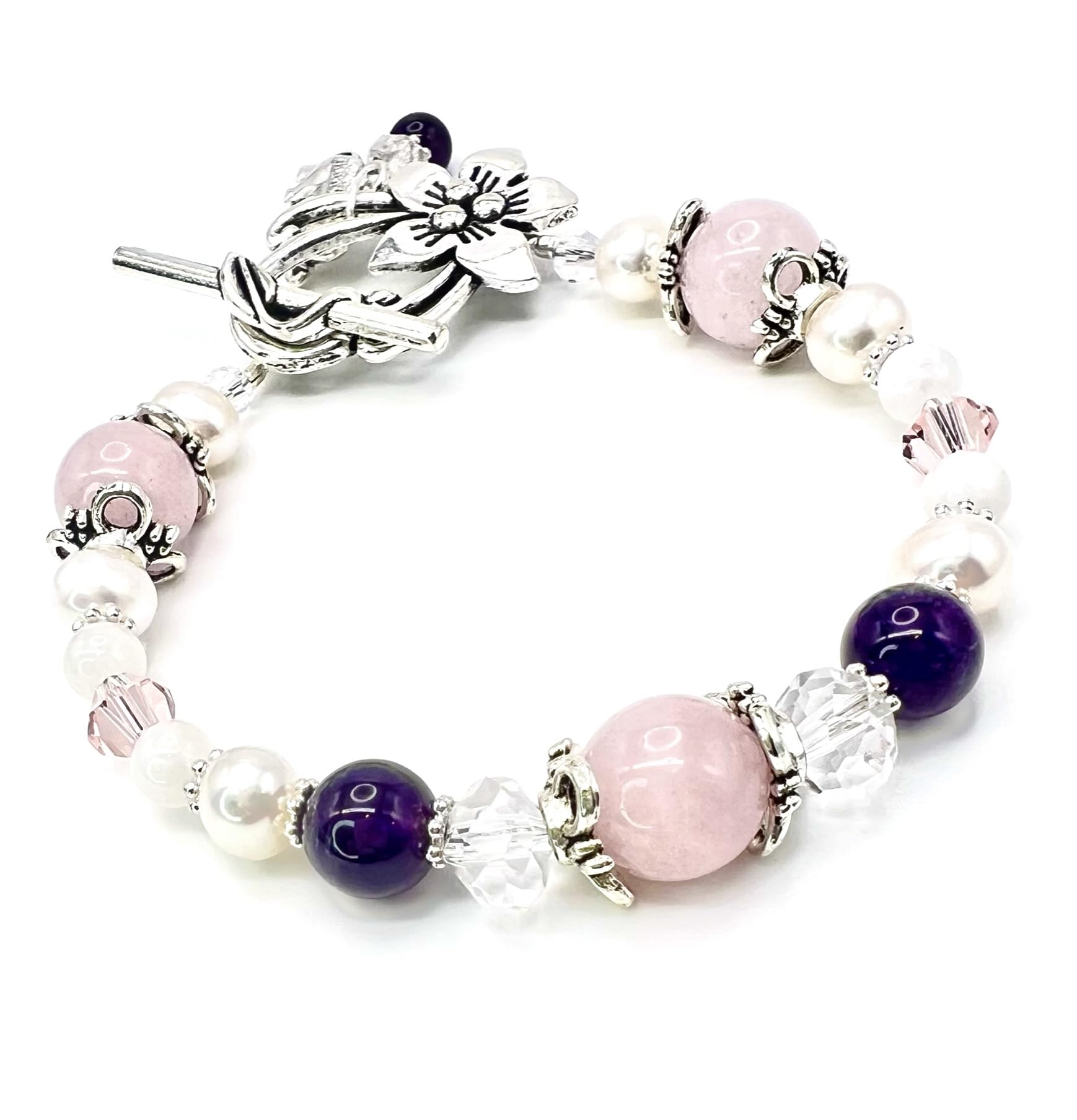 Luna Love Fertility & Pregnancy Bracelet - Natural Rose Quartz, Moonstone & Amethyst Gemstone Healing Jewelry for Women - Perfect for IVF Support, Baby Shower Gifts & Spiritual Wellness