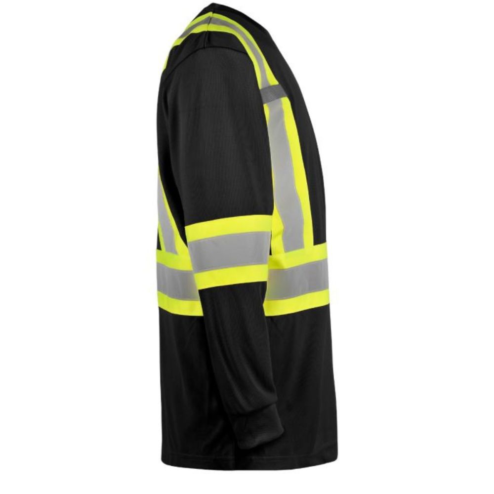 Terra Hi-Vis Long Sleeve Work Shirt 116525BK - Black Reflective Safety Shirt for Construction & Outdoor Work