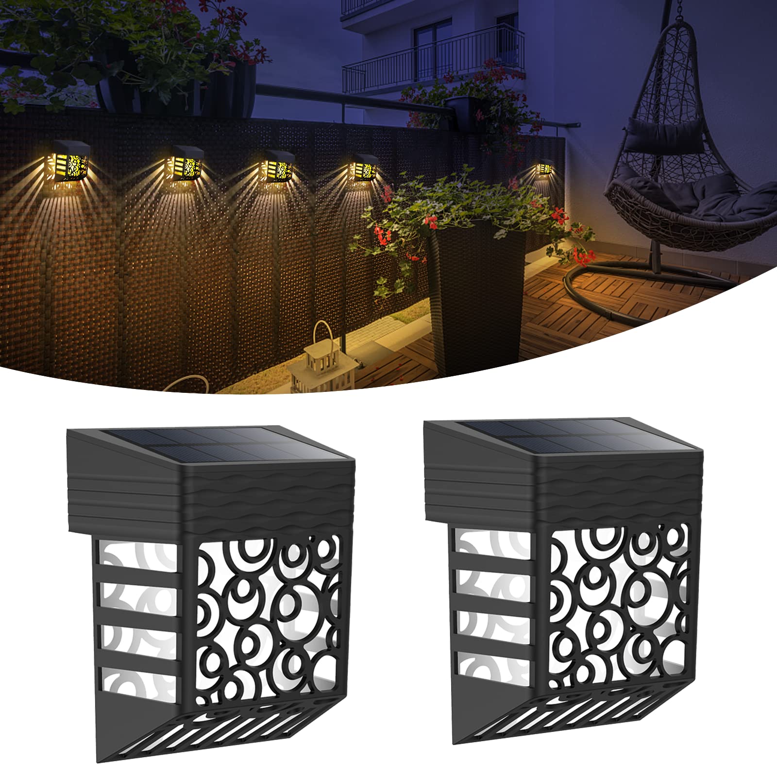 Solar Powered Fence Lights - 2 Pack Waterproof Outdoor Solar Lights for Patio, Garden, Pathway, Stairs, Backyard & Front Door - Warm White LED Landscape Lighting (Ideal for Nighttime Safety & Ambience)