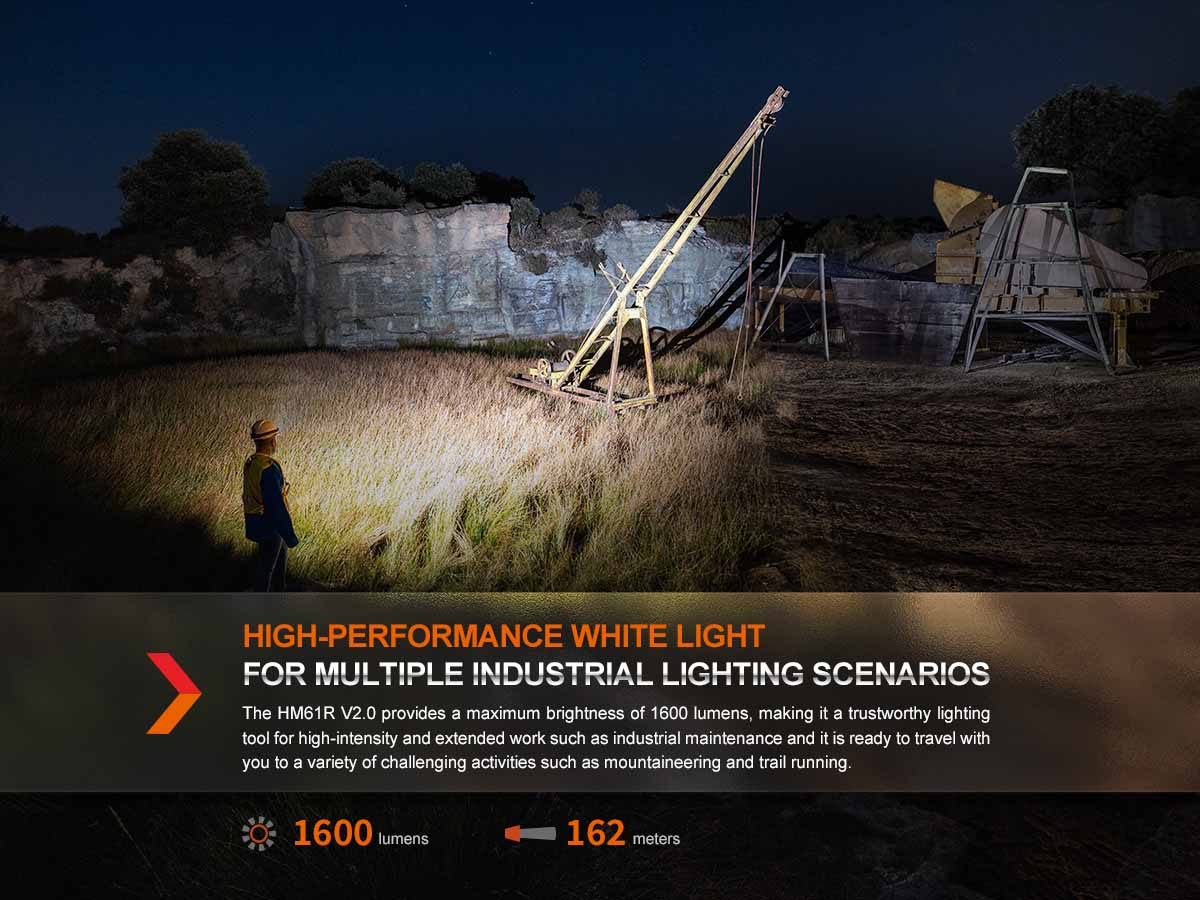 Fenix HM61R V2.0 Rechargeable Headlamp - 500 Lumens LED Headlight with USB-C Charging, Waterproof for Camping, Hiking, Running & Outdoor Activities