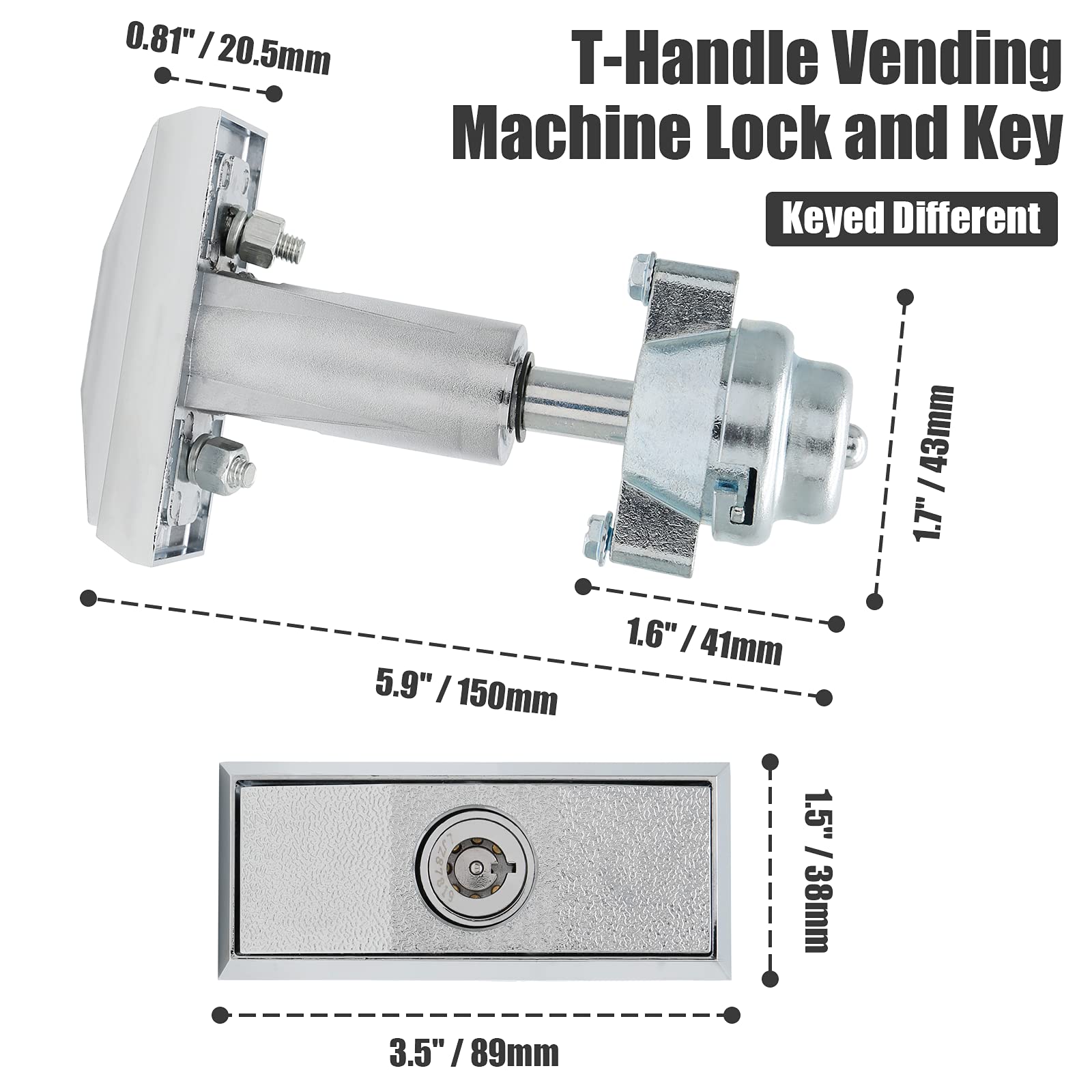 Universal Vending Machine Lock and Key Set - T-Handle Replacement for Soda, Snack, Candy & Gumball Machines (Keyed Differently) | Secure Your Coke Machine, Convenience Store or Arcade