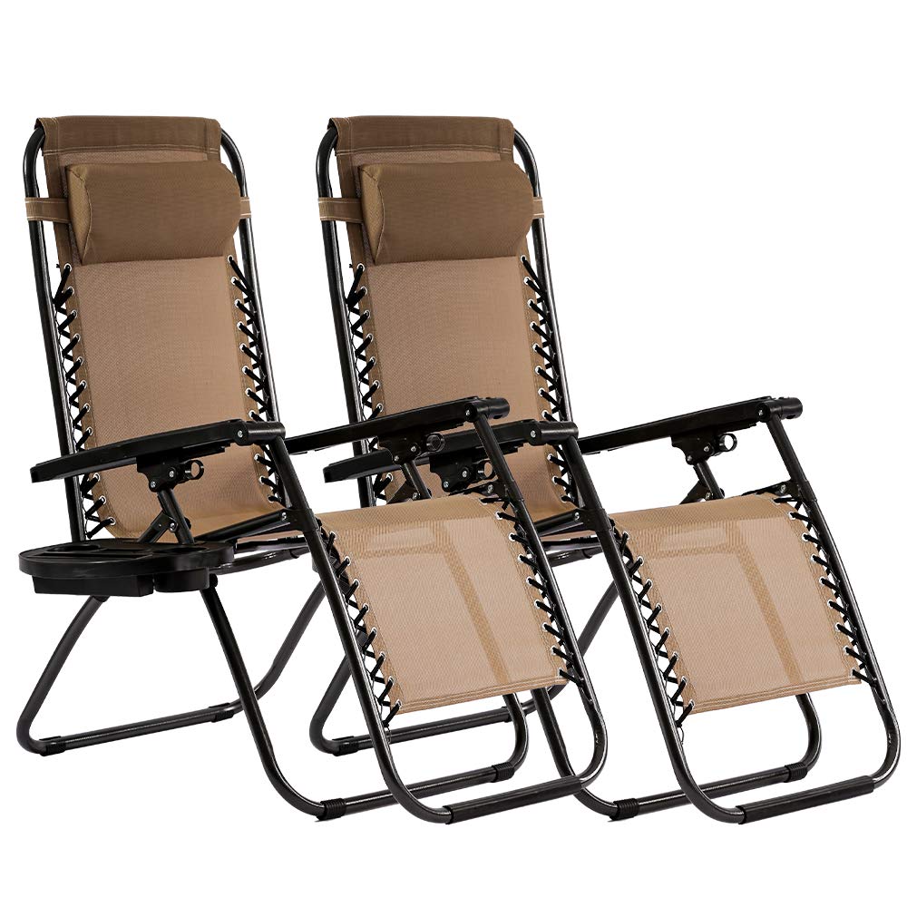 **Premium Zero Gravity Reclining Chair Set of 2 - Adjustable Outdoor Lounge Chairs with Pillows & Cup Holders for Patio, Backyard, Poolside, Beach, Garden, Deck - Perfect for Relaxing, Sunbathing & Lounging**