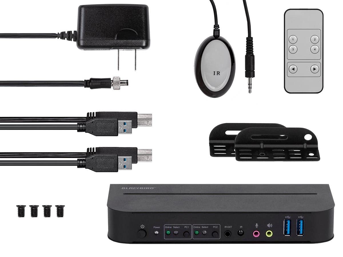 Monoprice Blackbird 4K 2x1 KVM Switch - DisplayPort 1.4 & USB 3.0 - 4K@60Hz HDR, YCbCr 4:4:4, HDCP 2.2 - Share Keyboard, Mouse, Monitor & Printer Between 2 Computers - Perfect for Home Office & Gaming Setup