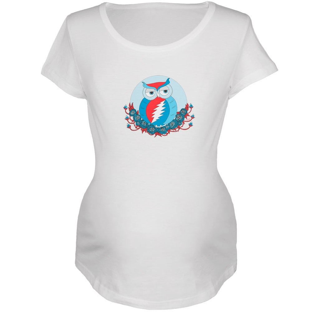Grateful Dead Steal Your Face Owl White Maternity T-Shirt - Large Size | Vintage Band Tee for Pregnant Women - Perfect for Concerts, Baby Showers & Casual Wear