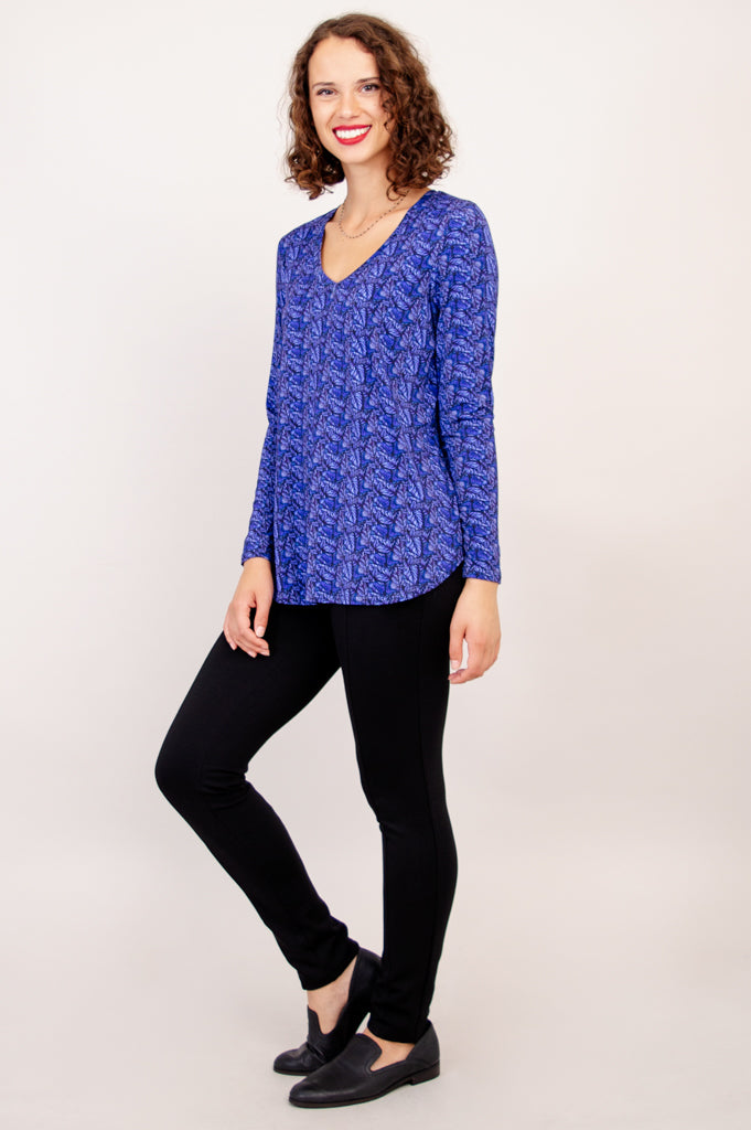 Jackie Long Sleeve Top - Midnight Leaves Print - Bamboo Fabric - Women's Casual Shirt - Perfect for Fall & Winter Layering