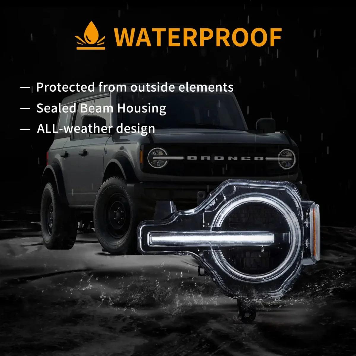 2020-2024 Ford Bronco LED Headlight Assembly with Projector - High Performance Replacement Headlights for Off-Road & Night Driving