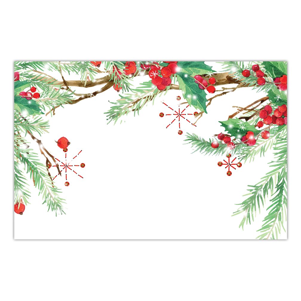 Christmas Disposable Table Placemats - Set of 25 Holiday Party Paper Place Mats (17x11 Inches, Holly Evergreen Design) for Xmas Dining, Family Gatherings & Festive Decorations