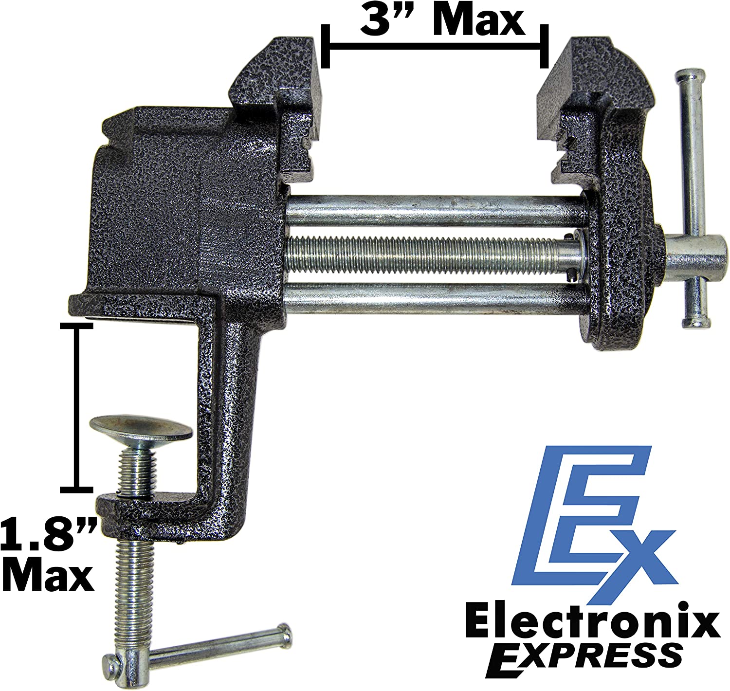 Heavy Duty 3 Inch Clamp-On Metal Bench Vise - Fits Tables Up to 1.8