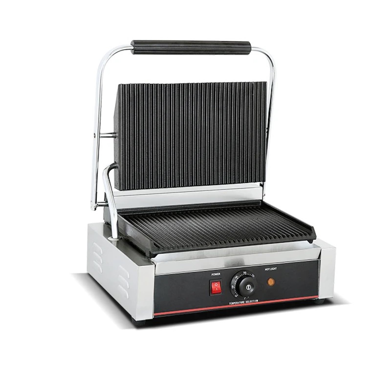 Commercial Panini Grill Press Sandwich Maker - Heavy Duty Stainless Steel Panini Machine with Grooved Plates for Restaurants & Catering - Perfect for Grilled Sandwiches, Paninis & Burgers at Home or Business