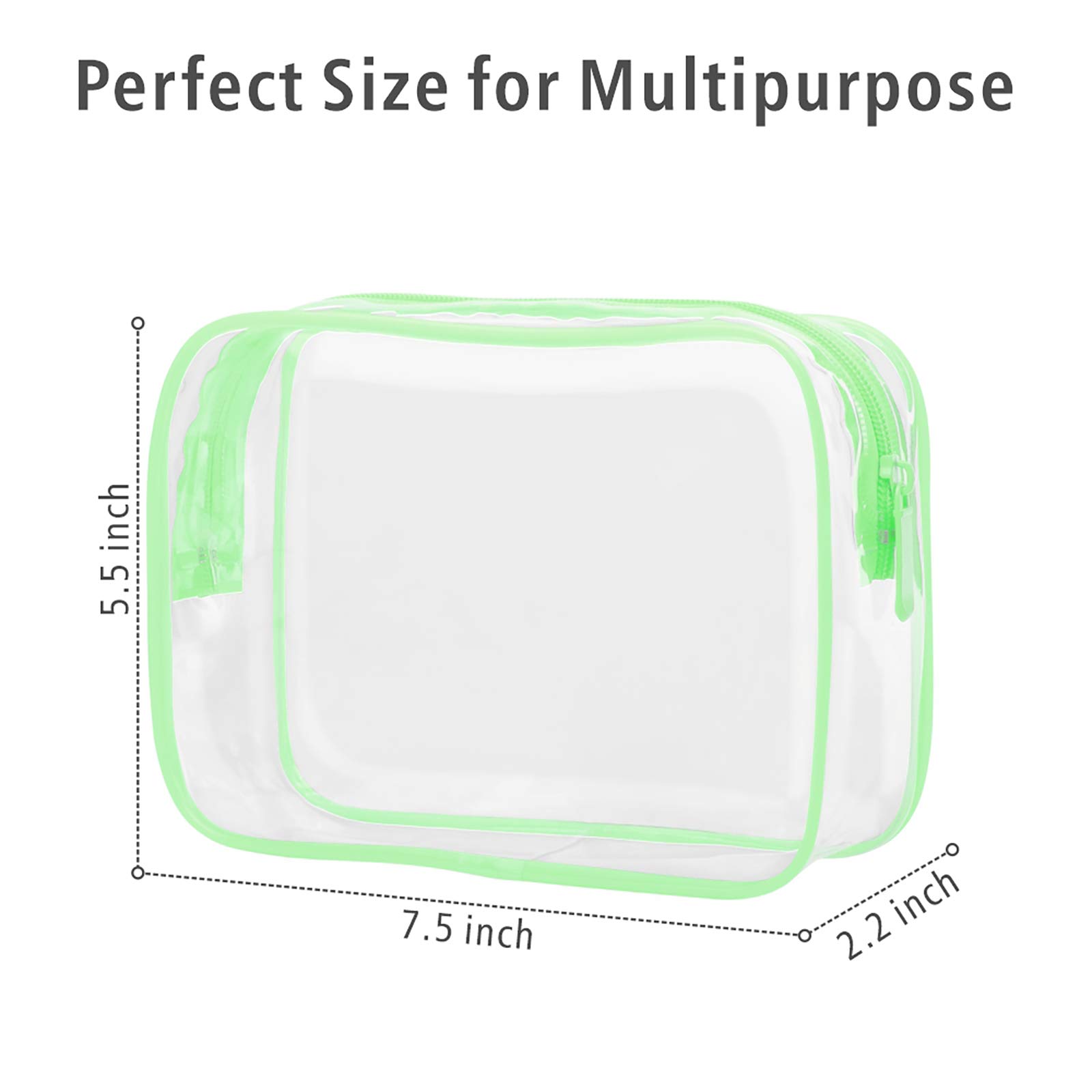 TSA Approved Clear Toiletry Bags 3-Pack - Waterproof Quart Size Travel Cosmetic Organizer for Women | Airplane Carry-On Compliant Makeup Pouch | Perfect for Airport Security, Gym & Vacation Packing (Green)