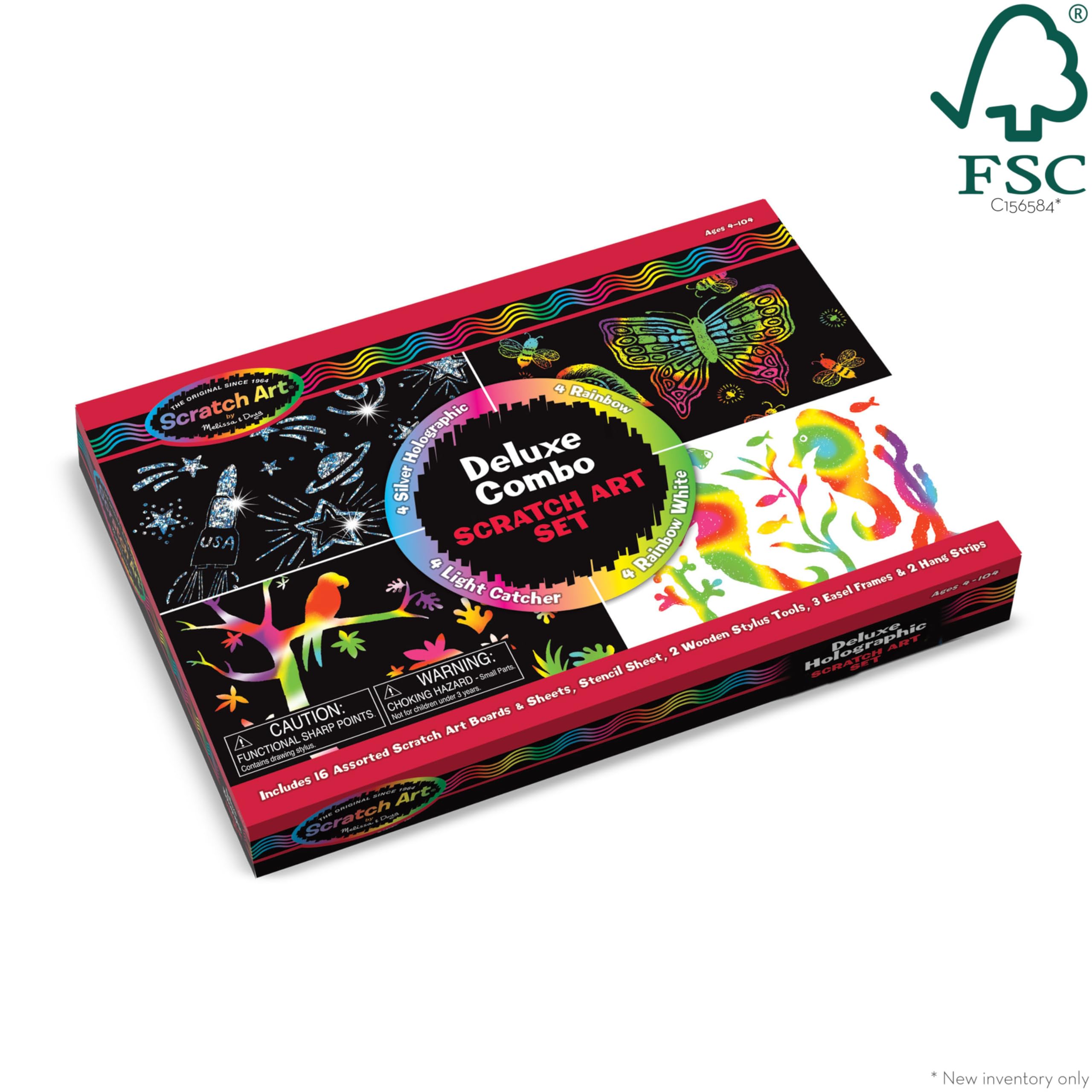 Melissa & Doug Deluxe Scratch Art Set for Kids - 16 Scratch Boards, 2 Stylus Tools & 3 Display Frames - FSC Certified Creative Art Activity for Home, School & Party Fun