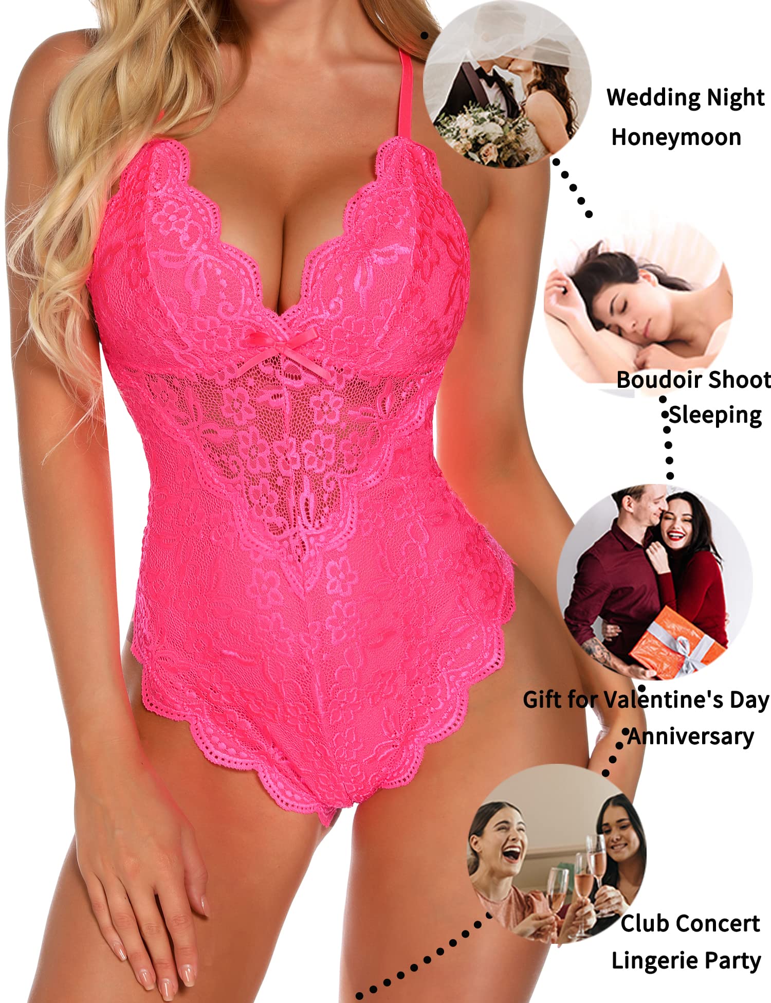 Aranmei Women's Sexy Snap Crotch Lace Babydoll Teddy Lingerie Set - Perfect for Valentine's Day, Honeymoon & Romantic Nights