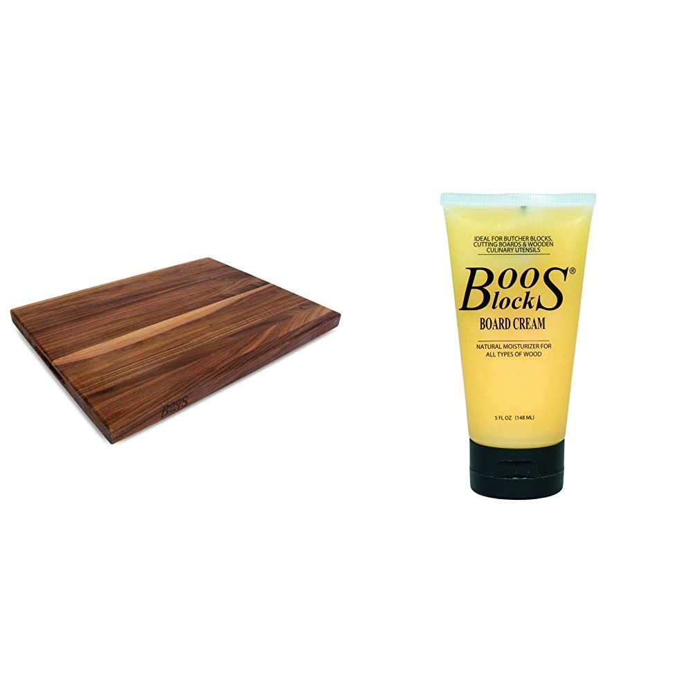 Premium John Boos WAL-R02 Walnut Wood Edge Grain Reversible Cutting Board 24x18x1.5 Inches & BWCB Butcher Block Conditioner 5oz - Ideal for Professional Kitchens, Home Chefs & Meat Preparation