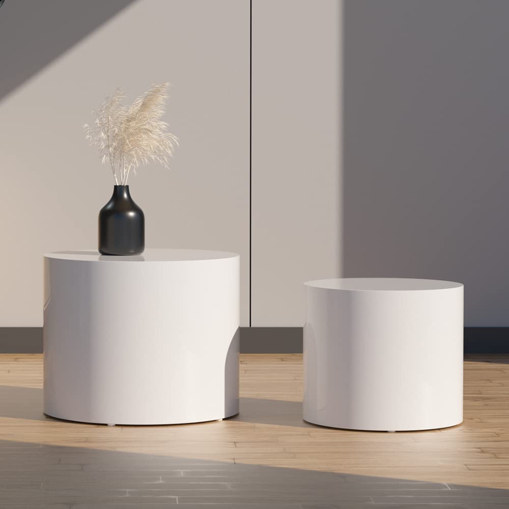 WilliamsSpace 2-Piece Nesting Coffee Table Set - Round Wooden Modern Side Tables in Matte White for Small Spaces, Living Room, Bedroom | Accent & End Tables for Cozy Home Decor