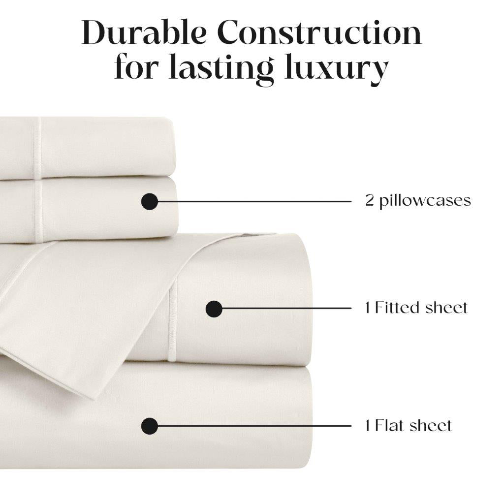 Luxury Egyptian Cotton 1500 Thread Count Embroidered Sheet Set - Queen Size Bedding for Ultimate Comfort & Breathability - Perfect for Master Bedrooms, Guest Rooms & Hotels