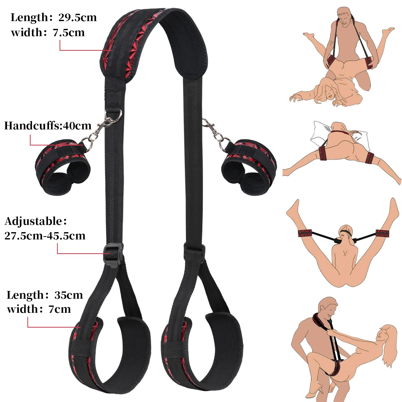 Premium BDSM Bondage Kit - Adjustable Handcuffs, Leg Straps & Neck to Thigh Restraints for Couples | SM Sex Toys for Beginners | Perfect for Bedroom Play, Roleplay & Spicing Up Relationships
