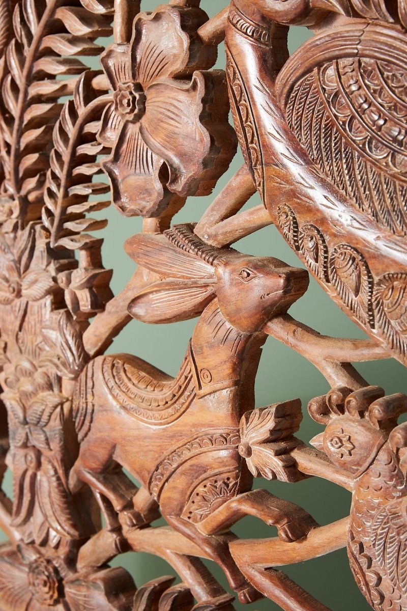 Hand Carved Peacock Woodland Bed - Custom Design Wooden King/Queen Size Bed with Intricate Carvings | Perfect for Master Bedroom, Guest Room or Luxury Hotel Decor
