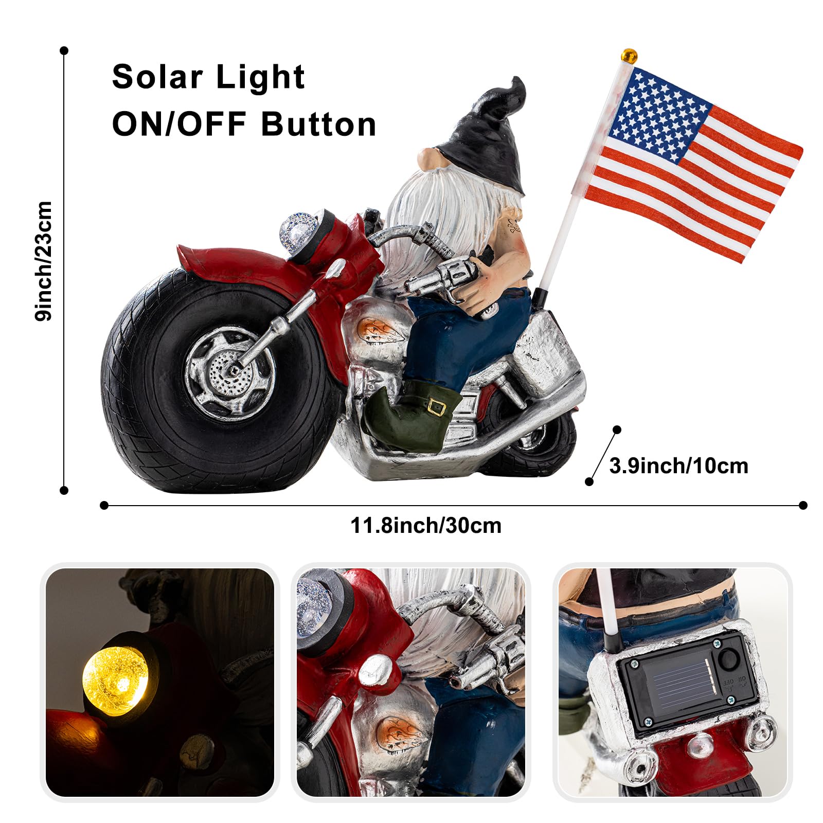 Solar-Powered Garden Gnomes with LED Lights - Outdoor Resin Statues for Patio, Lawn & Yard Decor - Unique Gift for Garden Lovers (Perfect for Nighttime Illumination & Themed Garden Displays)