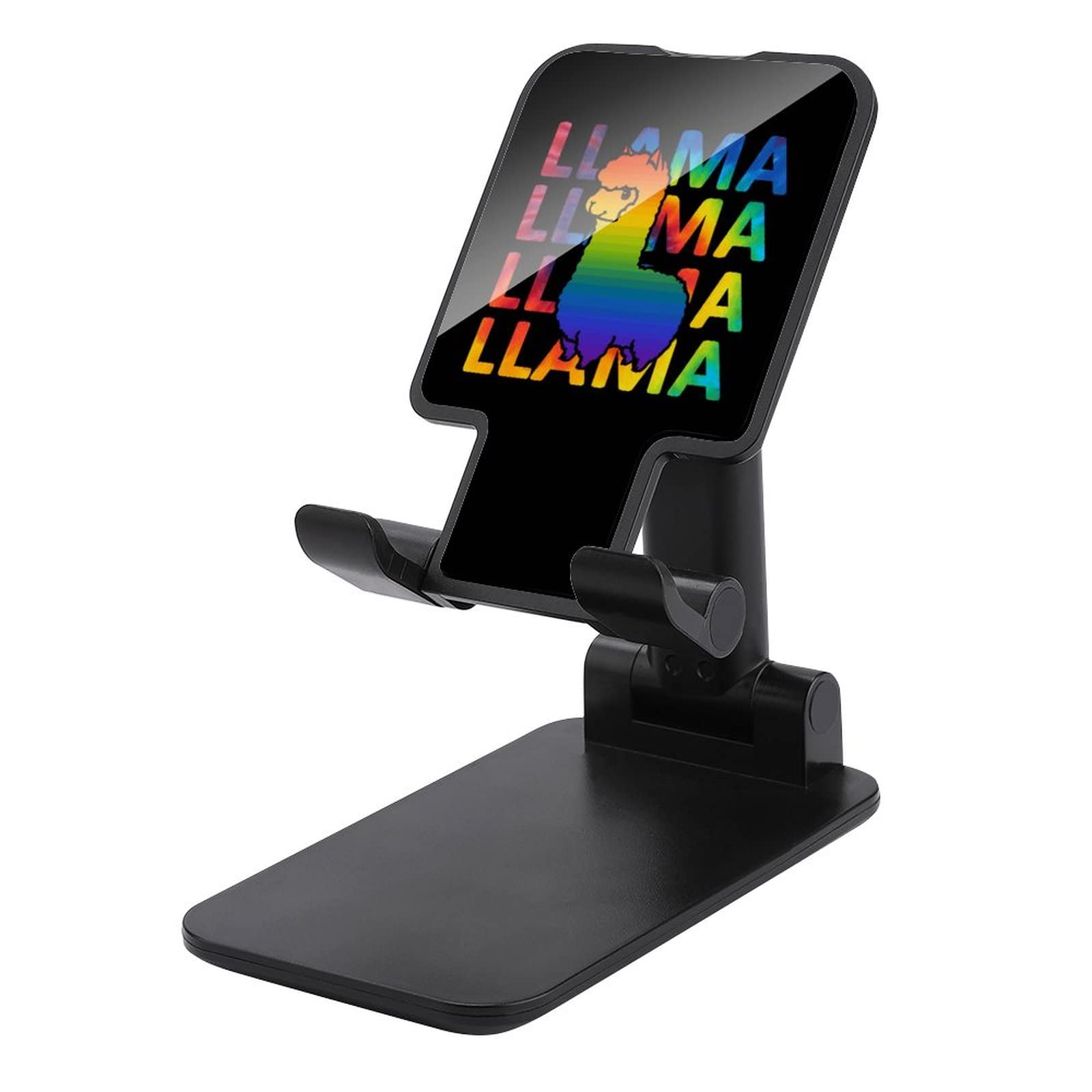 Colorful Tie Dye Rainbow Llama Phone Stand - Adjustable Foldable Cell Phone & Tablet Holder - Perfect for Desk, Office, Bedroom, and Travel Use