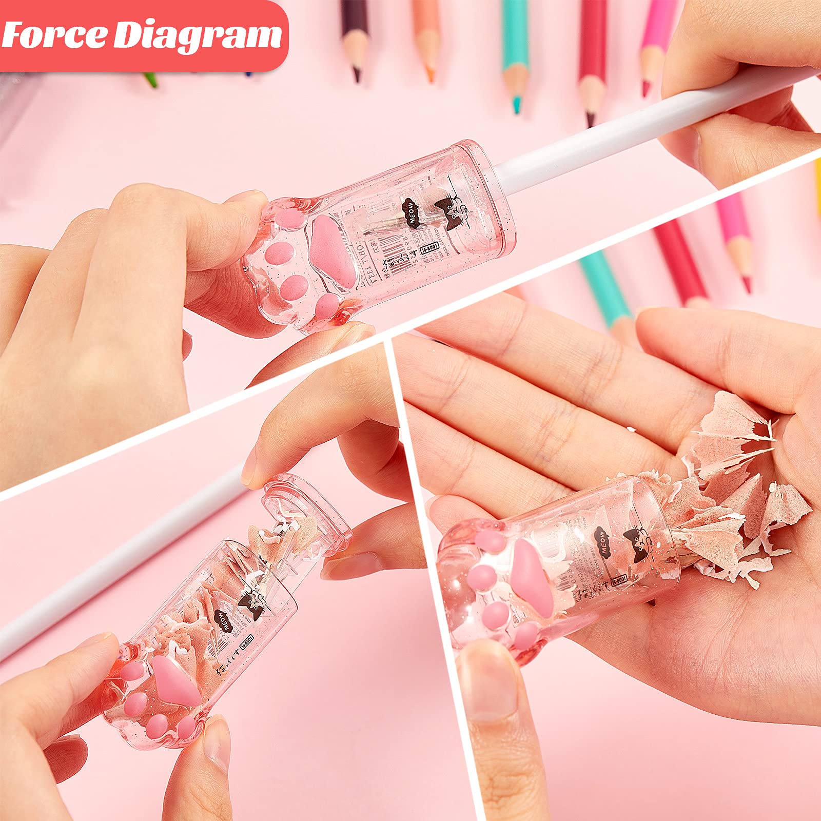 Cute Cat Paw Pencil Sharpener - 4pcs Kawaii Manual Sharpeners for Office & School Supplies (Pink/Grey) - Perfect for Students & Artists