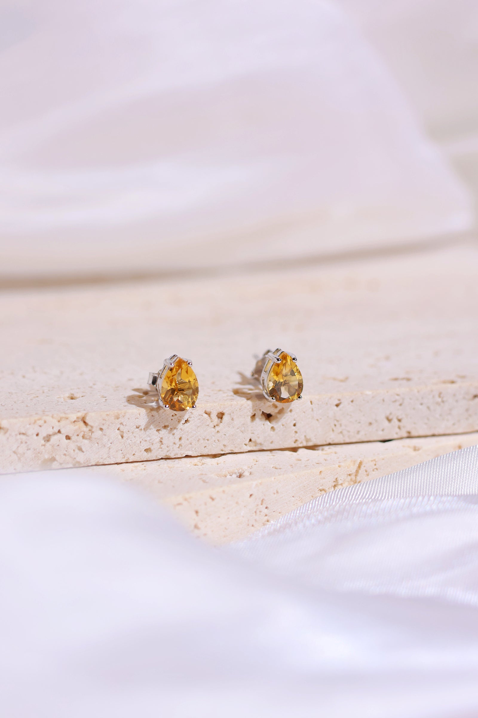 Natural Citrine Gemstone Stud Earrings for Women - 14K Gold Plated, Hypoallergenic, Elegant Jewelry for Everyday Wear & Special Occasions