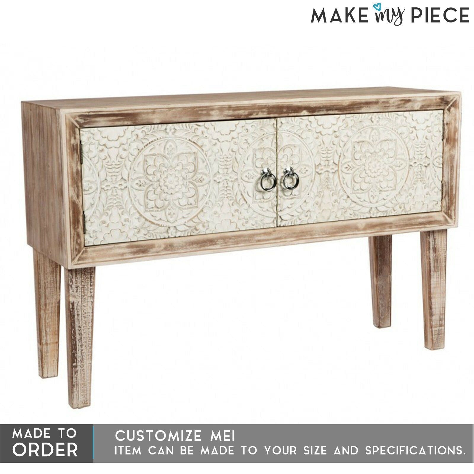 Hand Carved Solid Wood Hall Side Table - Rustic Entryway Console Table for Living Room, Bedroom & Foyer Decor - Perfect for Keys, Lamps & Home Organization