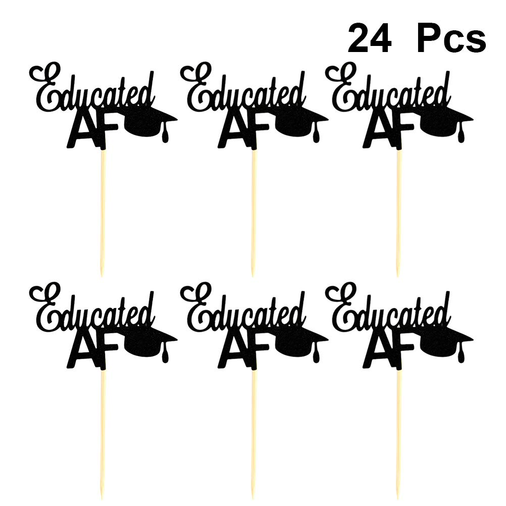 Amosfun 24pcs Graduation Cupcake Toppers 2022 - Doctoral Hat Cake Decorations, Paper Cake Picks for Graduation Party Supplies | Perfect for PhD, Master's & Bachelor's Degree Celebrations