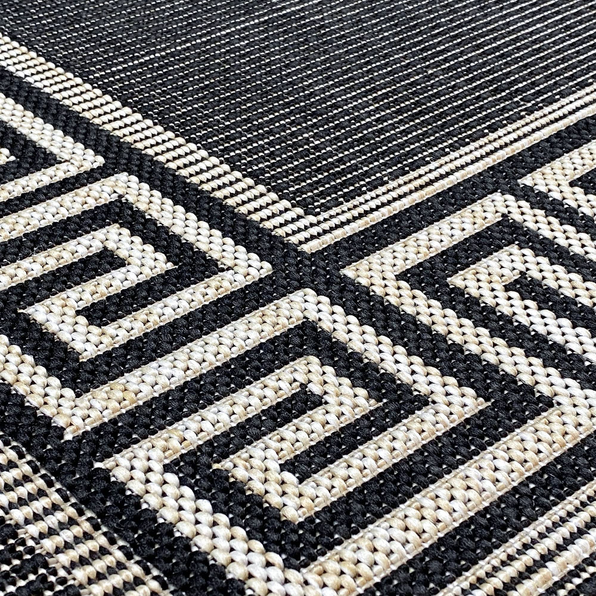 7'10'' Round Waterproof Indoor/Outdoor Rug - Black - Perfect for Patio, Deck, Porch, Entryway & Garden - Durable All-Weather Area Rug for Outdoor Spaces