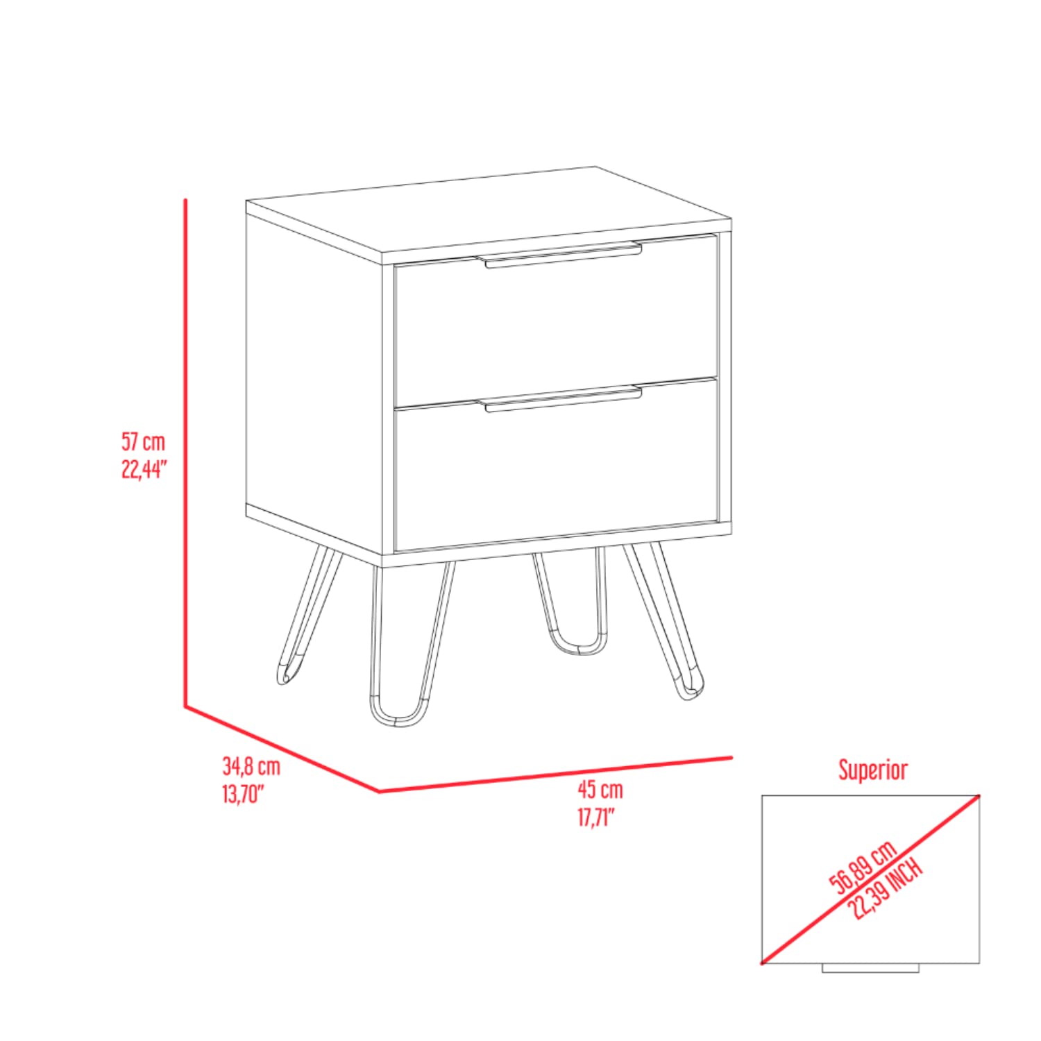 Modern Nightstand with 2 Drawers & Hairpin Legs - 22