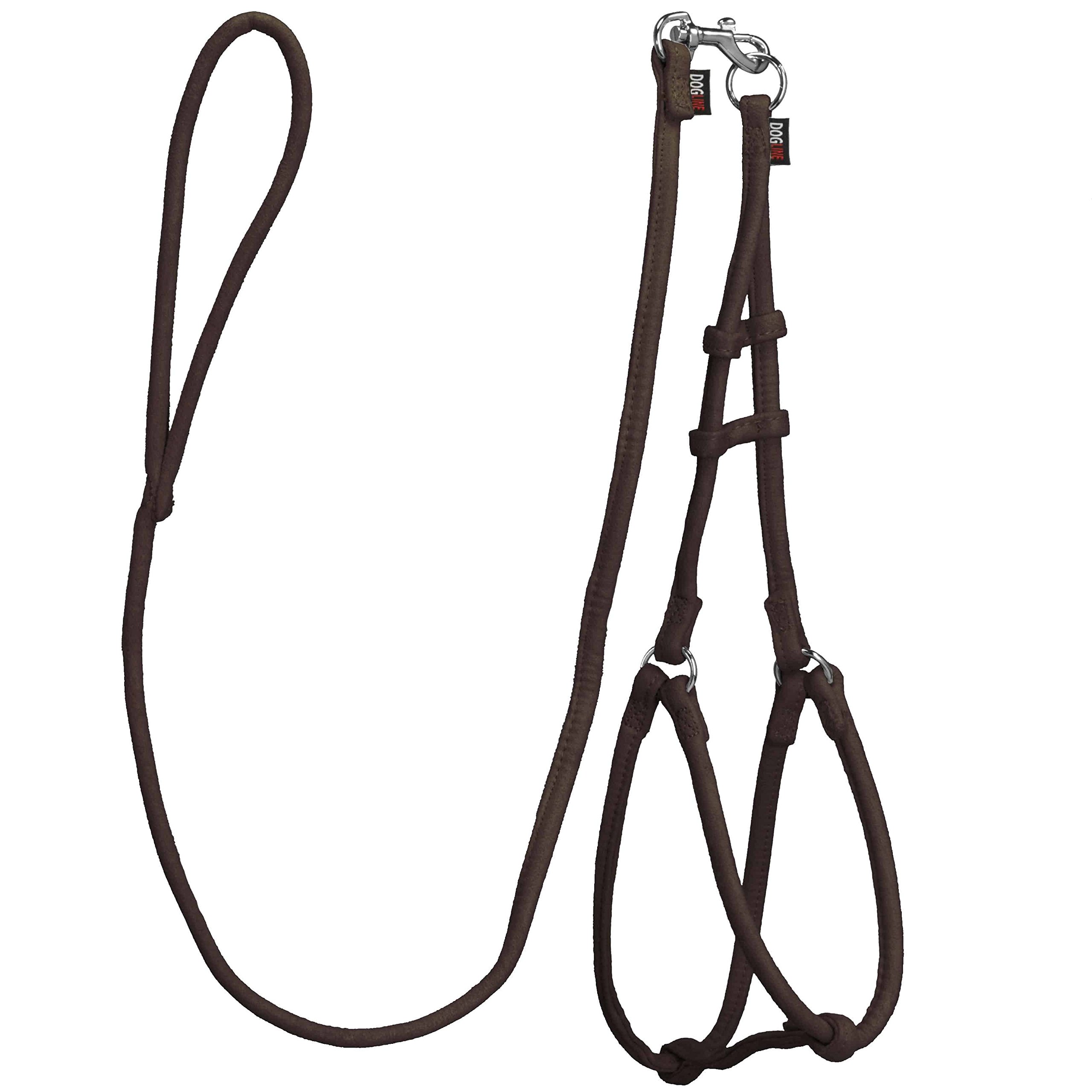 **Dogline Soft Padded Microfiber Round Step-In Dog Harness – Adjustable 18-26 Inch Chest, 36-Inch Leash (Brown) – Perfect for Walks, Training & Outdoor Adventures**