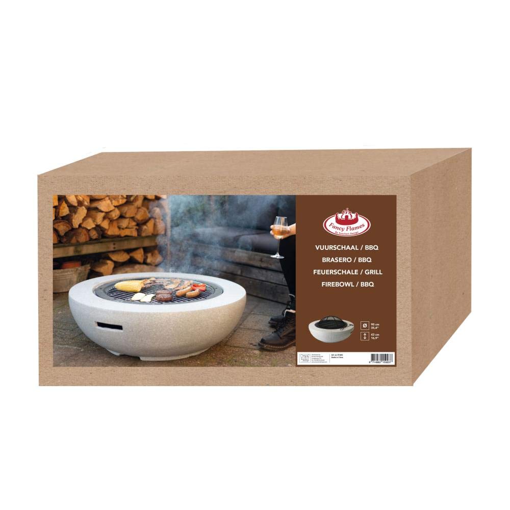 Modern Grey & Black Round Fire Bowl BBQ Grill - Portable Magnesium/Iron Outdoor Fire Pit for Camping, Backyard, Patio & Picnics