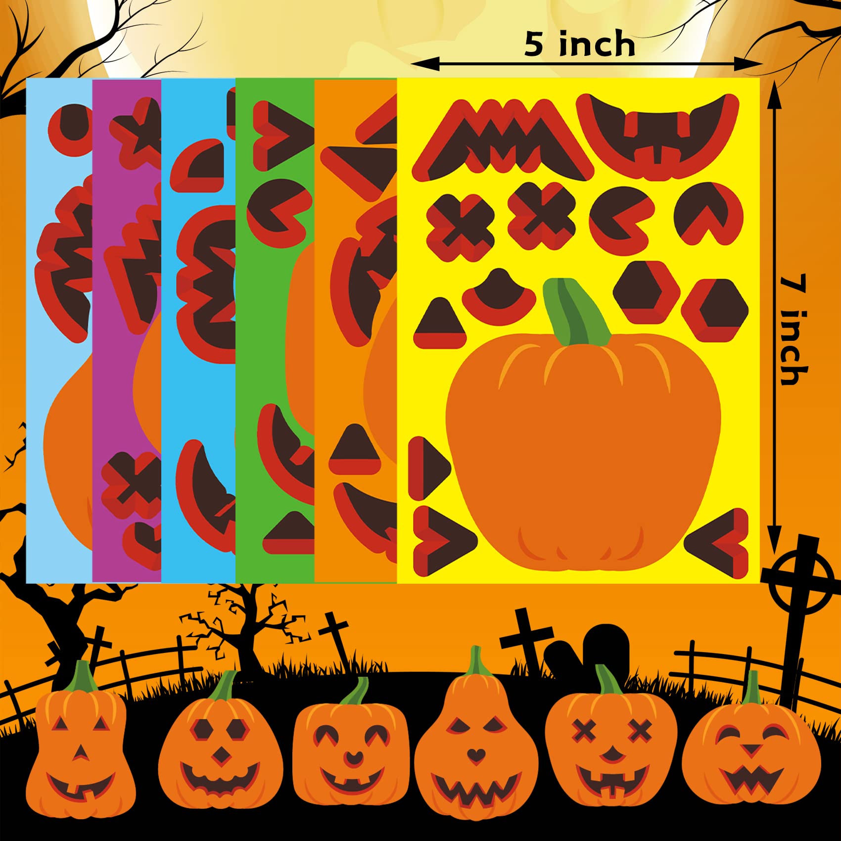 30PCS Halloween Pumpkin Stickers for Kids & Teachers - DIY Jack O' Lantern Face Stickers Bulk Pack for Classroom Activities, Fall Crafts, and Pumpkin Decorations