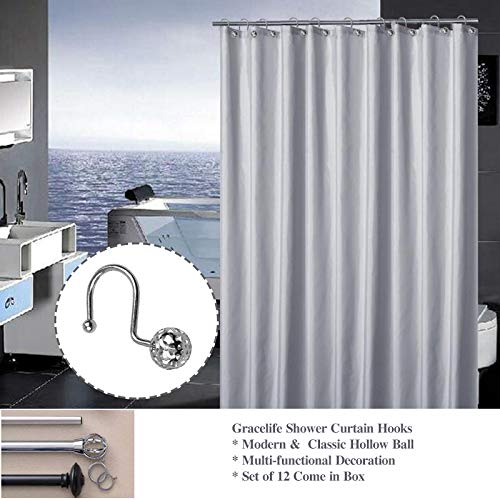 12Pcs Stainless Steel Shower Curtain Hooks - Rustproof Hollow Ball Design for Bathroom Rod, Chrome Finish - Perfect for Modern Bathrooms, Hotels, and Spa Decor