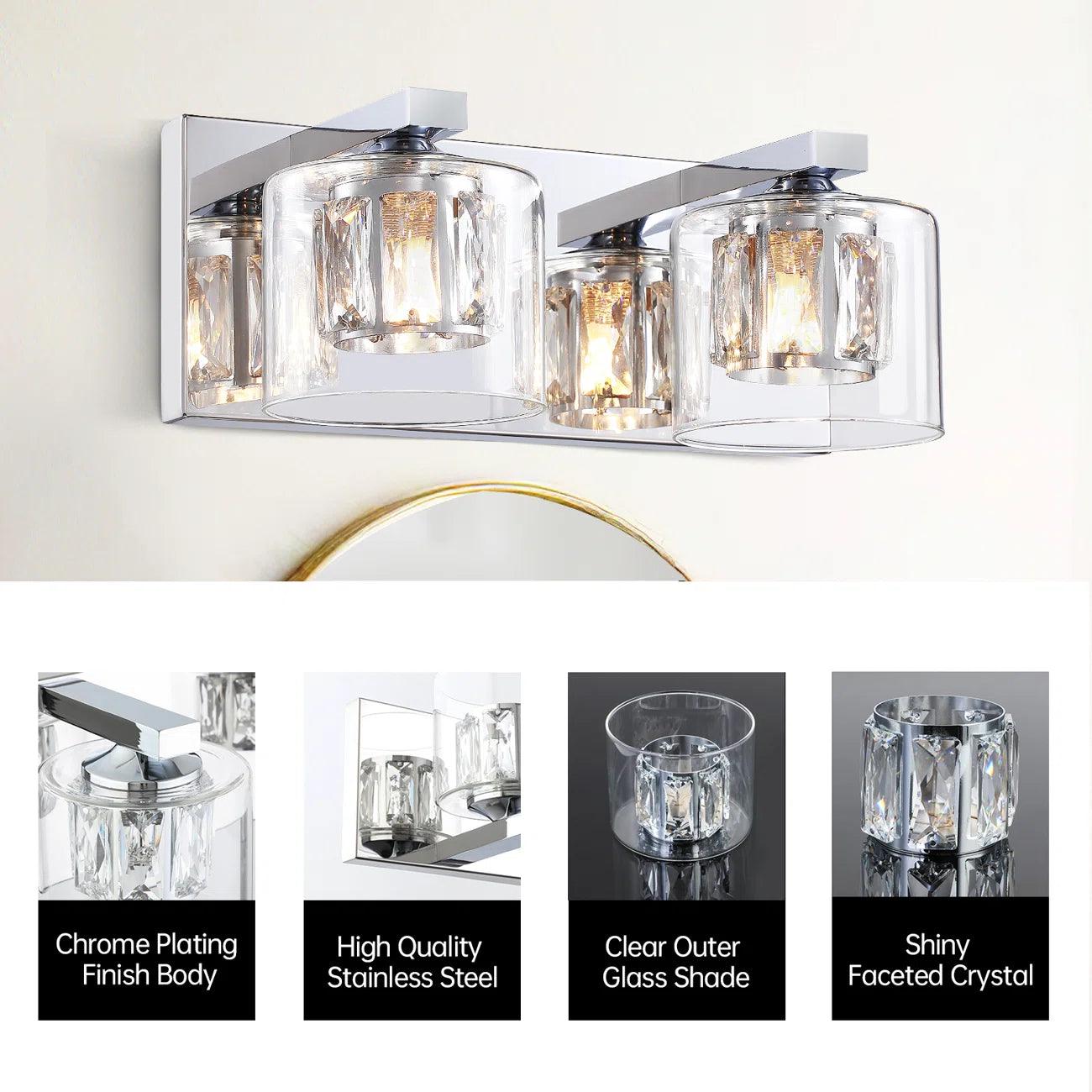 Kolt Chrome Modern 2-Light Bathroom Vanity Light Fixture - Perfect for Bathroom Makeovers & Spa-Like Ambience