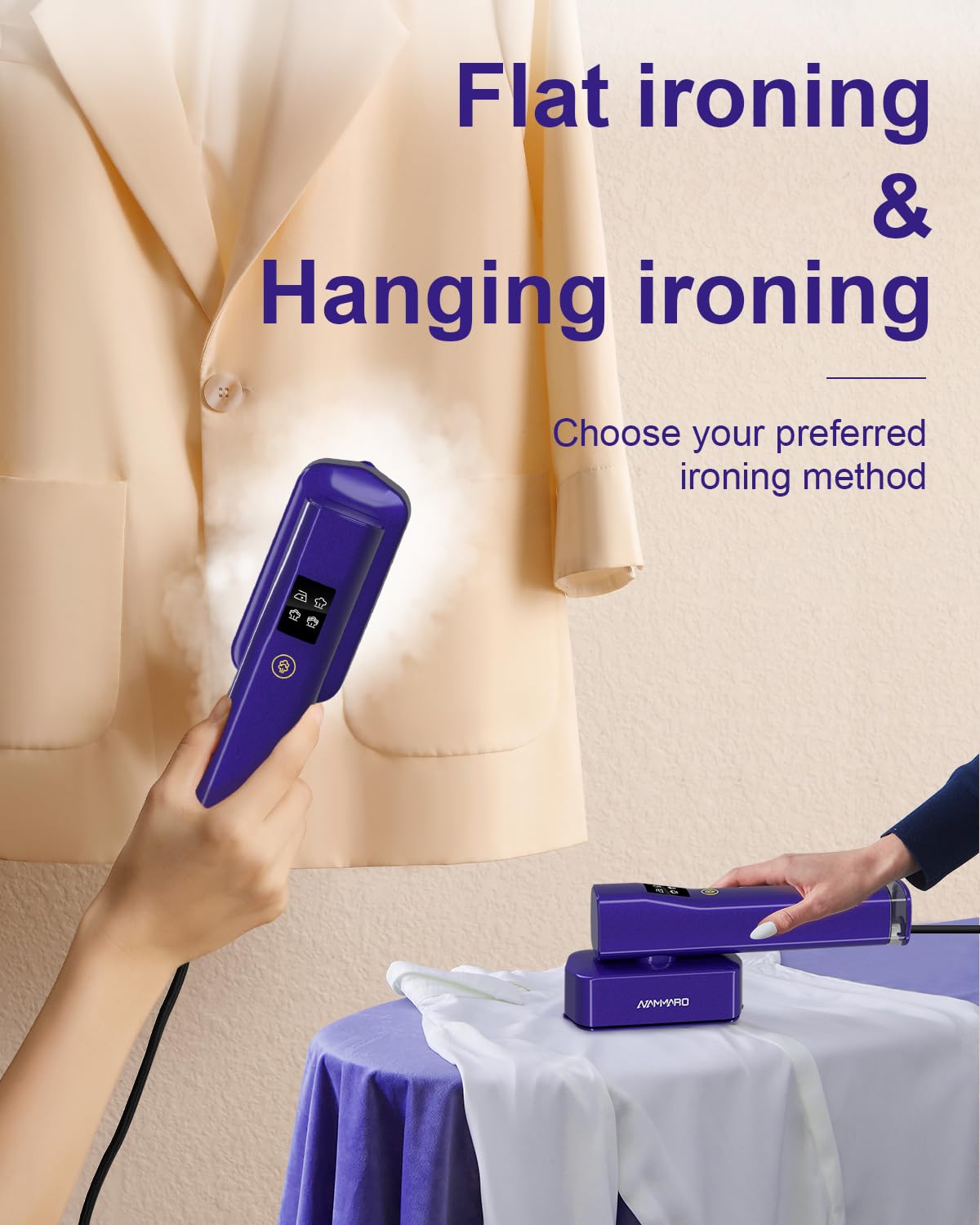 Portable Handheld Steamer for Clothes - 1200W Fast Heating Travel Steamer with LCD Display & 4 Modes - Dual Function Garment Steamer and Iron - Perfect for Wrinkle Removal on Dresses, Shirts, Suits at Home or Travel