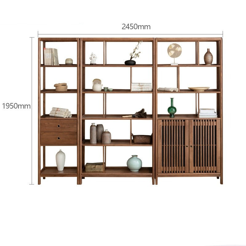 Solid Black Walnut & Ash Wood Bookshelf - Modern Bookcase with Display Cabinet & Wall Shelf for Living Room, Office & Library Storage