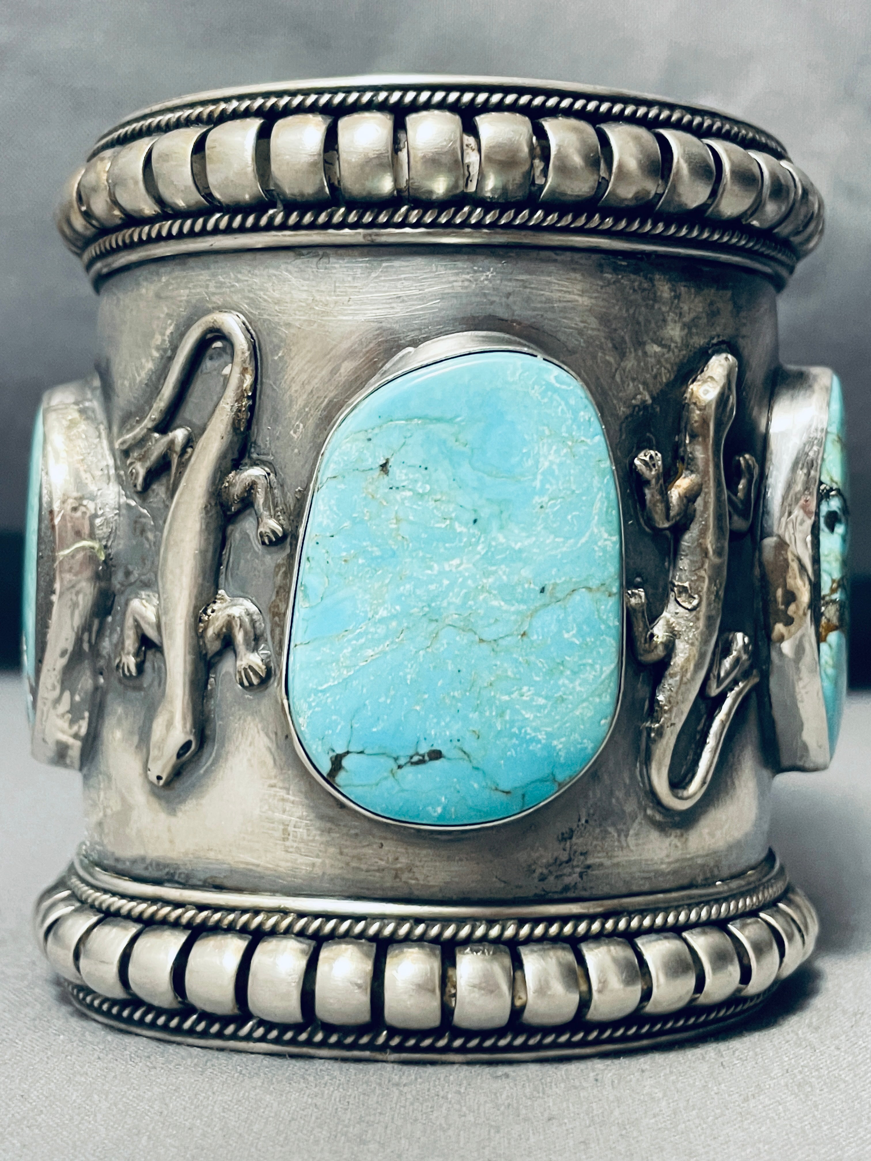 Authentic Native American Navajo Turquoise Sterling Silver Bracelet - 160 Gram Handmade Gecko Design Jewelry for Women, Perfect for Boho Fashion & Spiritual Healing