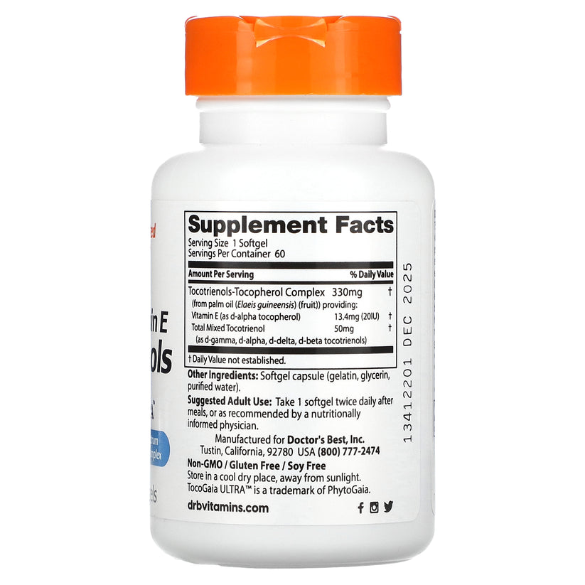 Doctor's Best Tocotrienols 50mg - 60 Softgels | Premium Vitamin E Supplement for Heart & Brain Health | Supports Antioxidant Defense & Healthy Aging