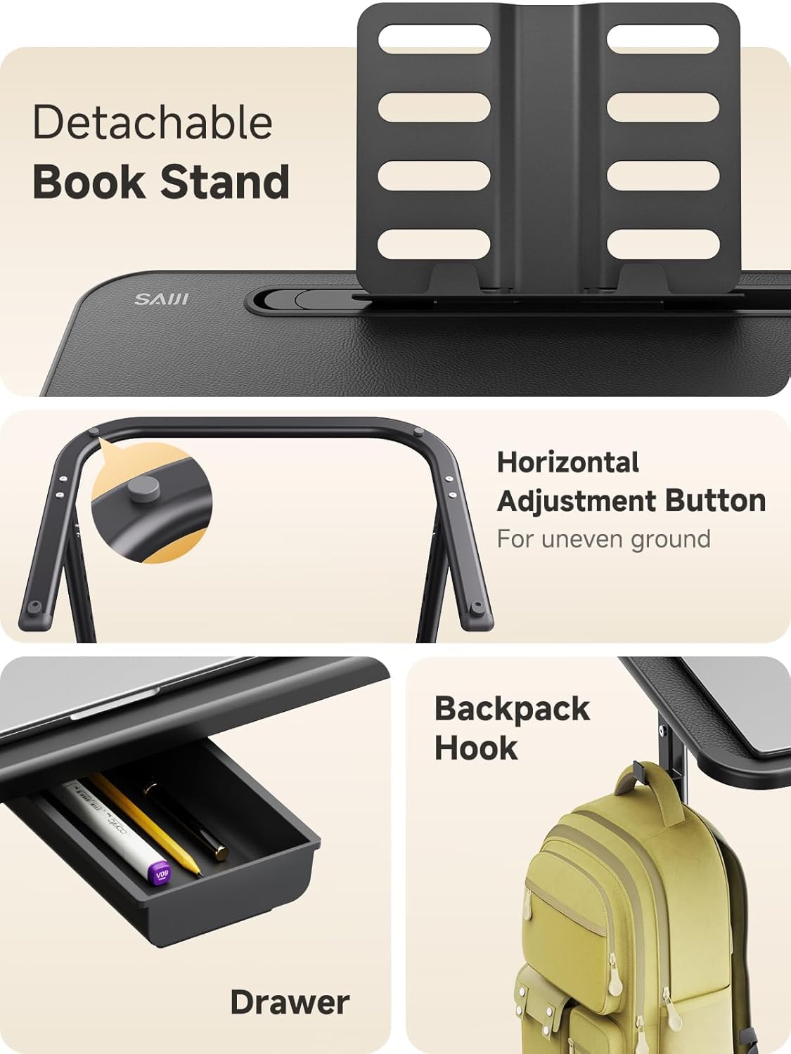 SAIJI Adjustable LED TV Tray Table - Height & Tilt Adjustable Heavy Duty Side Table for Bedroom, Living Room & Small Spaces - Multipurpose Workstation with Wheels for Sofa, Bedside & Office Use