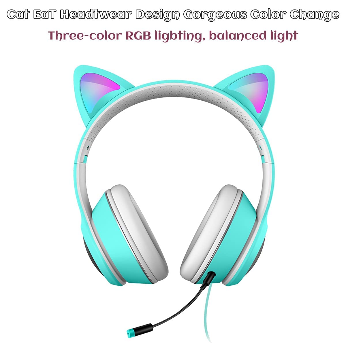 LED Cat Ear Gaming Headset with Microphone - Wired 3.5mm AUX Stereo Sound, RGB Light Effects, Over-Ear Comfort for PC, PS4, Switch, Mobile & Laptop (3 Colors) - Perfect for Live Streaming, Gaming Sessions & Cosplay Events