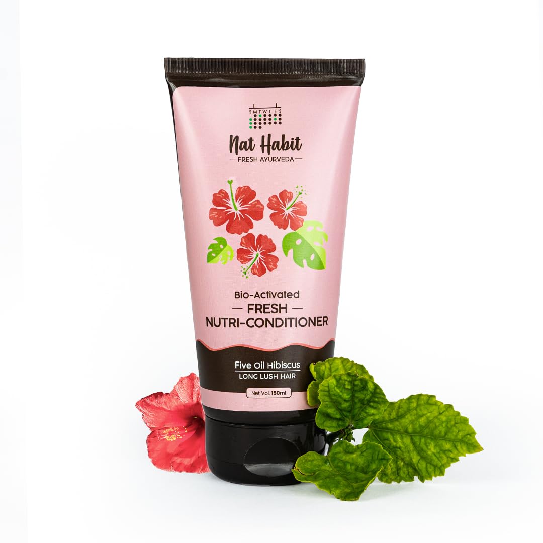 Nat Habit Hibiscus-Infused Hair Conditioner with 5 Oils - For Women & Men - 150ml - Nourishes & Reduces Dry, Frizzy Hair - Promotes Long, Lush Hair - Perfect for Daily Hair Care & Damaged Hair Repair